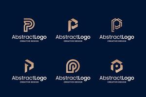 Set of unique letter P logo design with golden color vector