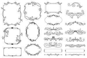 Vintage frames and dividers mega set elements in flat graphic design. Bundle objects of luxury antique borders, corners and banners with floral curls and decorative flourish. illustration. vector