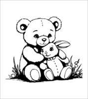Teddy bear hugging a bunny rabbit vector