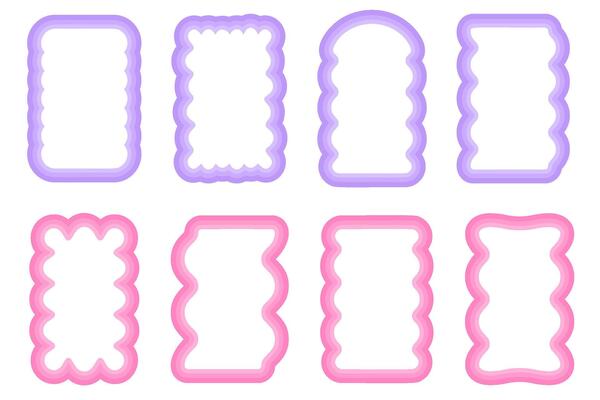 Y2k squiggle frame. Zigzag wavy border for story. Rectangle serrated retro groovy shapes set. Cute funky geometric posters for modern design. Aesthetic elements.