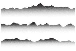 Grainy mountains with stipple effect on white background. Sandy noise black gradient texture. Halftone dotted abstract landscape. Spray gradation fade rocky hills. Monochrome illustration. vector