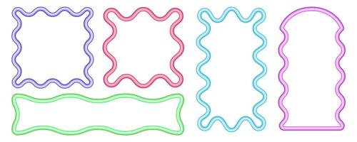 Wavy rectangle border frame. Squiggle square edge box. Neon color scallop groovy shape. Retro aesthetic element. Trendy cute illustration. 90s design for poster and invitation vector