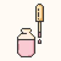 Nail Polish Manicure pixel art Icon.Hand manicure and nails care simple 8-bit symbol.opened bottle with lid, brush and enamel drop on white background. illustration EPS 10 vector