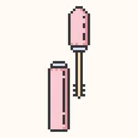 Tube of mascara icon pixel art.Open mascara with a brush.Mascara brush icon pixel art.Pixeleted sign for mobile concept and web design. illustration EPS 10 vector