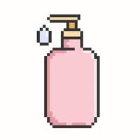 Plastic bottle dispenser with drop pixel art.Pump for liquid soap, gel,lotion,cream, shampoo,bath foam and other cosmetics. illustration EPS 10. vector