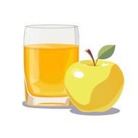 Full glass of yellow freshly and healthy squeezed apple juice isolated on white background. illustration in flat style with dietary drink. Summer clipart for card, banner, flyer, poster design vector