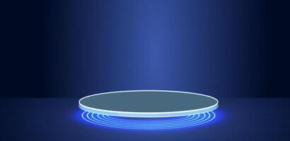 Circular Display Platform With Blue Lighting in a Dark Studio Environment During Evening vector