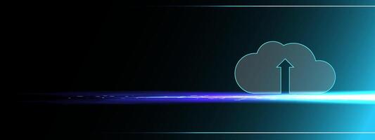 Digital Cloud Symbol With Upward Arrow on Dark Background Displaying Data Upload vector