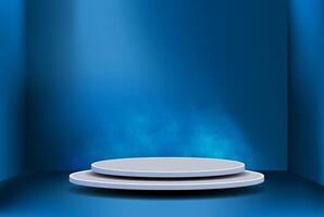 Modern Presentation Space Featuring Circular Platforms Under Soft Blue Lighting vector