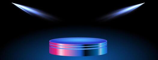 Illuminated Stage Platform With Dynamic Lighting Effects in a Dark Room at Night vector
