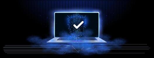 Digital Security Verification Process Represented by Laptop Displaying Success Checkmark vector