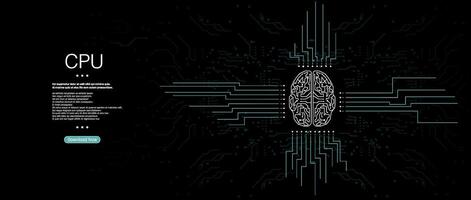 Exploring the Connection Between the Human Brain and Computer CPUs in a Digital Art Representation vector