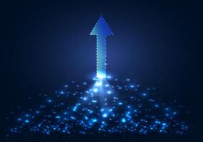 Dynamic Bright Blue Arrow Ascending With Sparkling Particles Against Dark Background vector