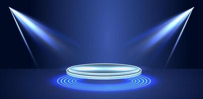 Illuminated Stage Platform Surrounded by Soft Blue Light at Evening Performance Venue vector