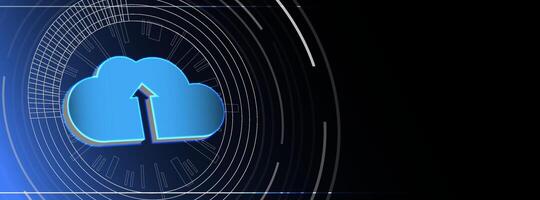 Digital Cloud Upload Icon With Circular Data Patterns on Dark Background vector