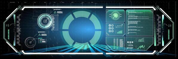 Futuristic Control Panel Displaying Data Analysis and Graphical User Interface Elements in a Tech Environment vector