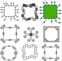 A set of frames and borders for framing images and text. illustration square frames in different styles from floral to cyber technical in the form of a chip or processor. vector