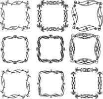 A set of beautiful carved frames of floral ornament with elements of nature in the form of leaves curls of growing vines, berries conditionally. illustration border frames in the style of vector