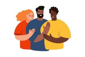 Diverse Group of Friends Smiling and Embracing Together in Cheerful Moment vector