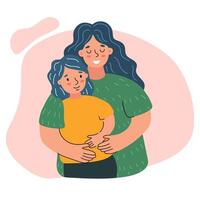 Mother and Child Embracing Peacefully in Soft Pastel Background vector