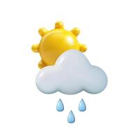 Realistic 3D Blue Cloud with rain and sun. Cute Cartoon Design Isolated on White Background. Weather Illustration concept render objects for Holiday poster, flyer brochure and template. vector