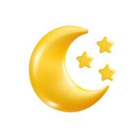 Realistic 3D Yellow Half month with stars. Cute Cartoon Design Isolated on White Background. Weather Illustration concept render objects for Holiday poster, flyer brochure and template vector