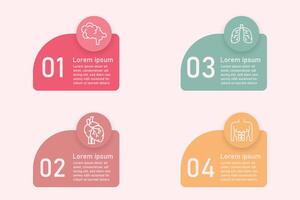 Infographic health care template for treatment and health care information presentation. geometric with organ icons and examples sentences. Modern workflow diagrams. Report plan 4 topics vector