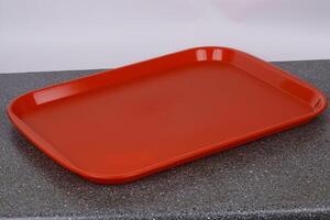 Empty red tray. Copy space. photo