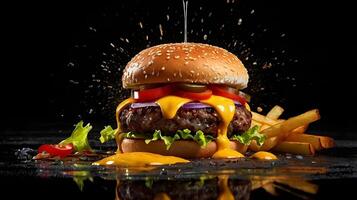 Delicious cheese Burger with Fresh Ingredients photo