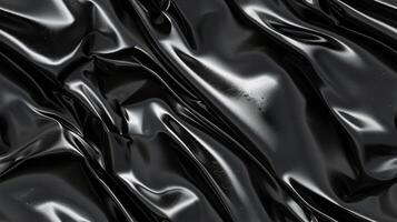 Black liquid pattern. Abstract wavy wallpaper. Flowing luxurious elegant material. Silk texture background. Dark wave fabric. Satin backdrop illustration photo