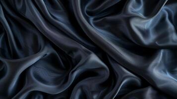 Black velvet material. Luxury waves silk drapery. Dark satin backdrop. Fashion liquid wavy design. Smooth elegant wallpaper. Abstract fabric cloth background photo