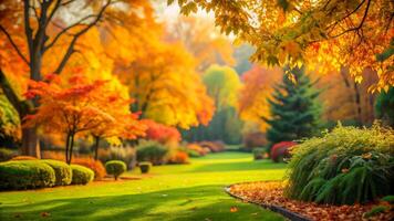Beautiful nature view Autumn landscape on blurred greenery background in garden. photo