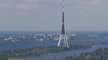 Aerial view of the Riga Radio and TV Tower in Riga, Latvia is the tallest tower in the European Union. video