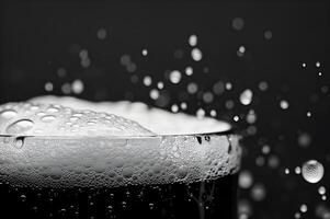 Clear macro image of water drops on black background, with hints of blue, representing fluidity and motion photo