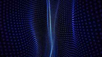 Looped background with vertical waves made of glowing blue particles flowing with soft shine effect. Technology screensaver for computer science and festival event performance. Seamless loop, 4K 60fps video