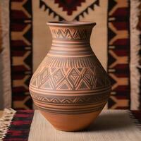Terracotta vase with indigenous pattern, Antique vase with indigenous pattern, Terracotta vase with indigenous pattern. photo