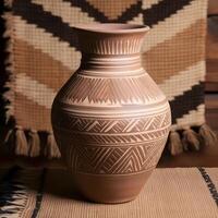 Terracotta vase with indigenous pattern, Antique vase with indigenous pattern, Terracotta vase with indigenous pattern. photo
