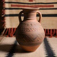 Terracotta vase with indigenous pattern, Antique vase with indigenous pattern, Terracotta vase with indigenous pattern. photo