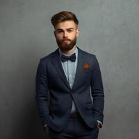 Portrait of attractive pensive man in checkeret blazer and sunglasses. Red and blue lights. Medium shot smiley man posing, Photo young smart indian businessman smiling face standing in blur backgro