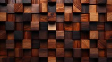 Wooden blocks arranged in a geometric pattern on a wall photo