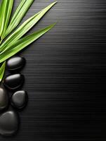 Zen-inspired arrangement of candles and stones on a tranquil background photo
