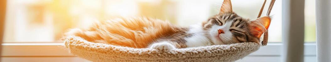 Cat lying quietly in cozy bed near window during sunny afternoon photo