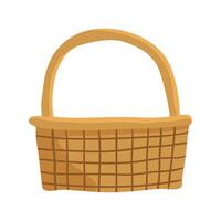 Empty wicker basket standing with woven handle for grocery shopping vector