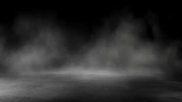 Fog envelops a dark space with muted lighting at night photo