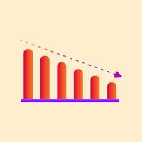Graph bar chart with downward arrow, depiction of business losses and falling earnings, excellent for infographics and motion graphics on finance, business, markets, and bankruptcy. vector