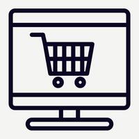 Online Shopping icon, illustration of a shopping basket on a computer depicting buying and selling in an online store, suitable for website application buttons and presentations. vector