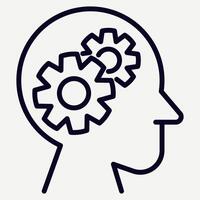 head with gear icon in line style, illustration of creative thinking, thought process, logic, problem solving, suitable for website application buttons and infographic elements. vector