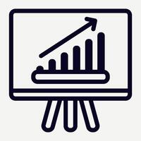Presentation icon with rising graph, meeting illustration discussing increasing sales in business and finals suitable for infographic and presentation elements. vector