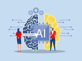 Partnership contact,Businessman matching cyborg idea or artificial intelligence technology futuristic, AI, with brain Machine future cooperation illustrator vector
