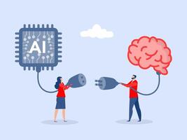 Human brain with ai chip processing unit.people Human and ai Artificial Intelligence working together, machine or automation to help or support work, solution or connect idea concept, vector